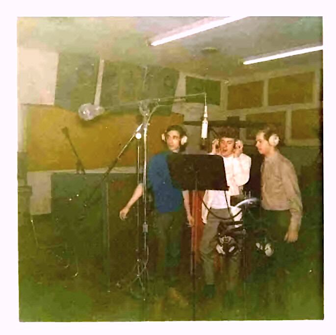 Producer Ritchie Cordell, Tommy James and songwriter Bo Gentry record the vocals for “I Think We’re Alone Now” at Allegro Studios in December 1966. Photo: Courtesy of Tommy James.