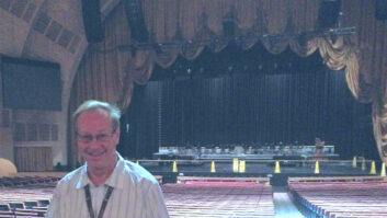 Tom Young, longtime FOH engineer for Tony Bennett, inside Radio City Music Hall.
