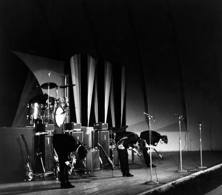 The Beatles at The Hollywood Bowl, August 23, 1964. Note E-V 666 mics in plentiful use.©Getty Images[