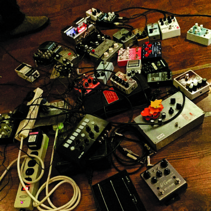 In David Holmes’ studio: selections from Noel Gallagher’s extensive collection of pedals.