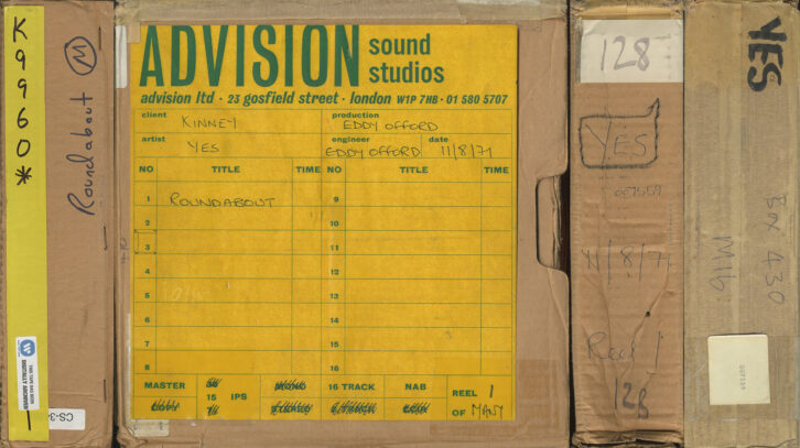 Original tape box image from the recording of “Roundabout” at “New Advision” Studios, on August 11, 1971