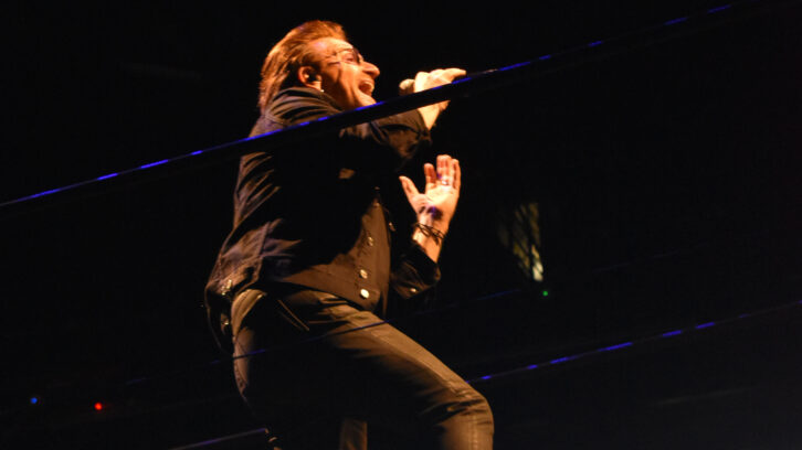 Bono belts into a Shure Axient wireless mic nightly.
