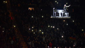 Brendon Urie floats above the crowd on Panic! At The Disco's current 'Pray for the Wicked' tour