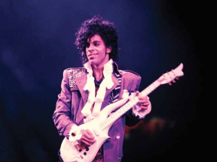 Prince performing on stage at the Ritz Club on September 13, 1984, part of the Purple Rain Tour