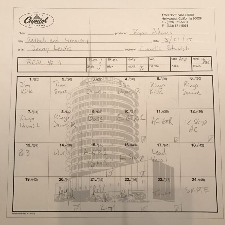 The track sheet behind the biggest single from the album, "Red Bull and Hennessy."