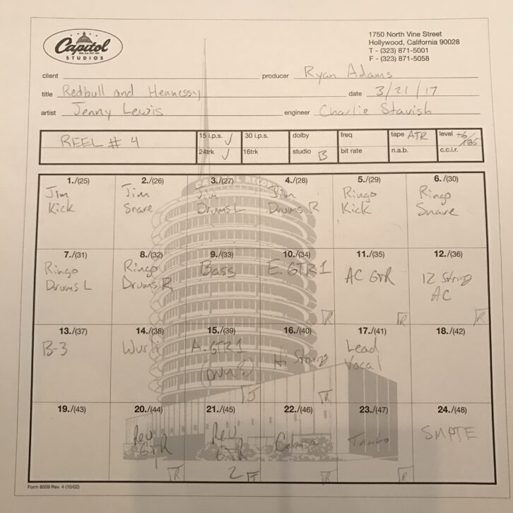 The track sheet behind the biggest single from the album, "Red Bull and Hennessy."