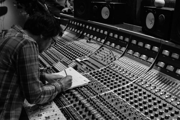 Engineer Charlie Stavish at the Capitol Studio B Neve 8068 console, March 2017.- jenny lewis