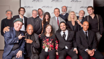 Pictured L-R, seated: Paul Simon, Quincy Jones, Karen Ramone, BJ Ramone, Matt Ramone; L-R, standing: Steve Gadd, Josh Groban, Dave Grusin, Ed Cherney, Nikki Yanofsky, Kevin Spacey, Noel Paul Stookey, Shelby Lynne, Peter Yarrow, Matthew Morrison. Photo by Johnny Richie Photography.