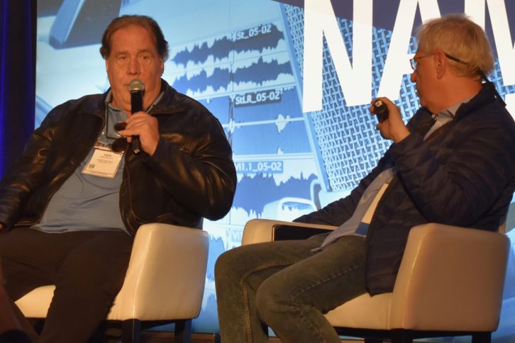 At NAMM 2020, Ken Caillat (left) talked about recording Fleetwood Mac’s Tusk with journalist Bobby Owsinski, and also discussed his new book recalling the era, Get Tusked.