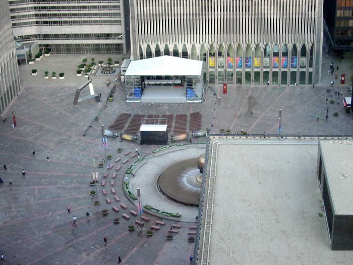 The stage of Evening Stars—On Stage at the Twin Towers, as photographed September 5, 2001.