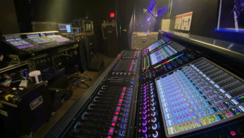 iHeartRadio Theater’s new DiGiCo Quantum338 console (right) and Usher’s own Quantum7 (left) in monitor world at the tenth annual iHeartRadio Music Festival