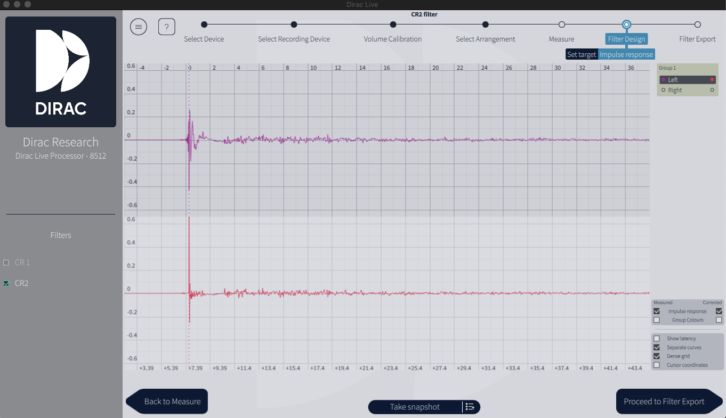 An impulse response page in Dirac Live