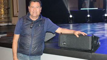 Jag Sound Productions owner Juan Gonzalez with a DAS Audio EVENT-26A loudspeaker.