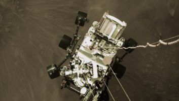 Soon after NASA’s Perseverance Mars rover landed on February 18, 2021, it captured the first audio ever recorded on another planet, using a stripped down DPA 4006 microphone (inset) mounted to the lander’s exterior.
