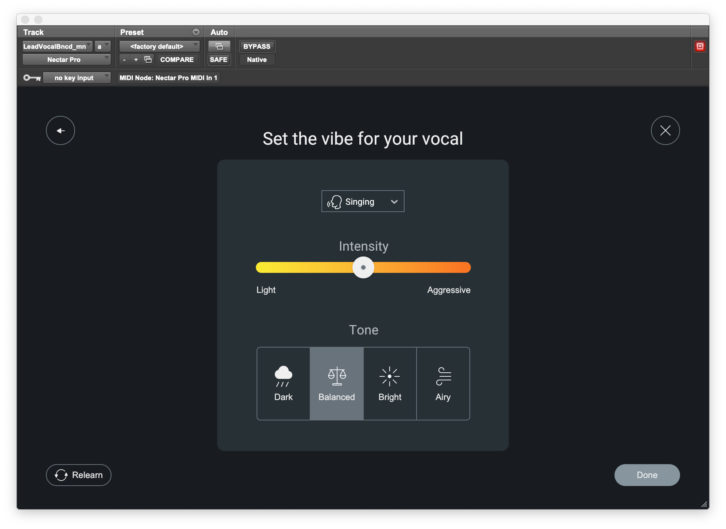 Setting Vibe in iZotope Nectar Pro.