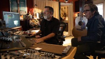 Dave Way, left, and John Doe finetune the mix at Waystation Studio.