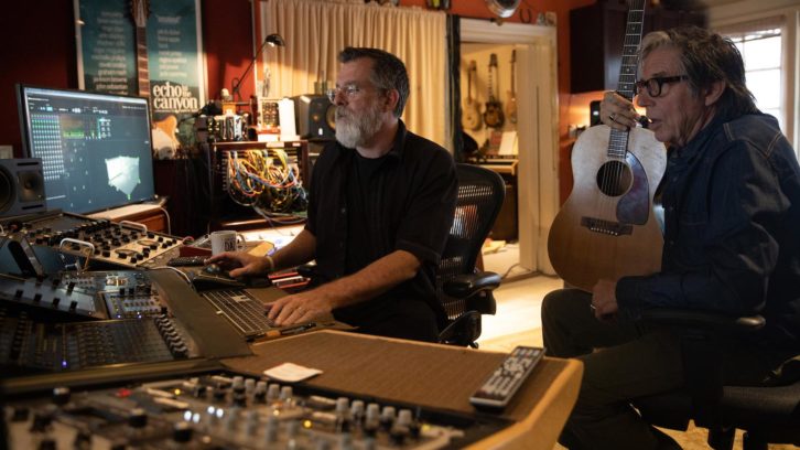 Dave Way, left, and John Doe finetune the mix at Waystation Studio. 