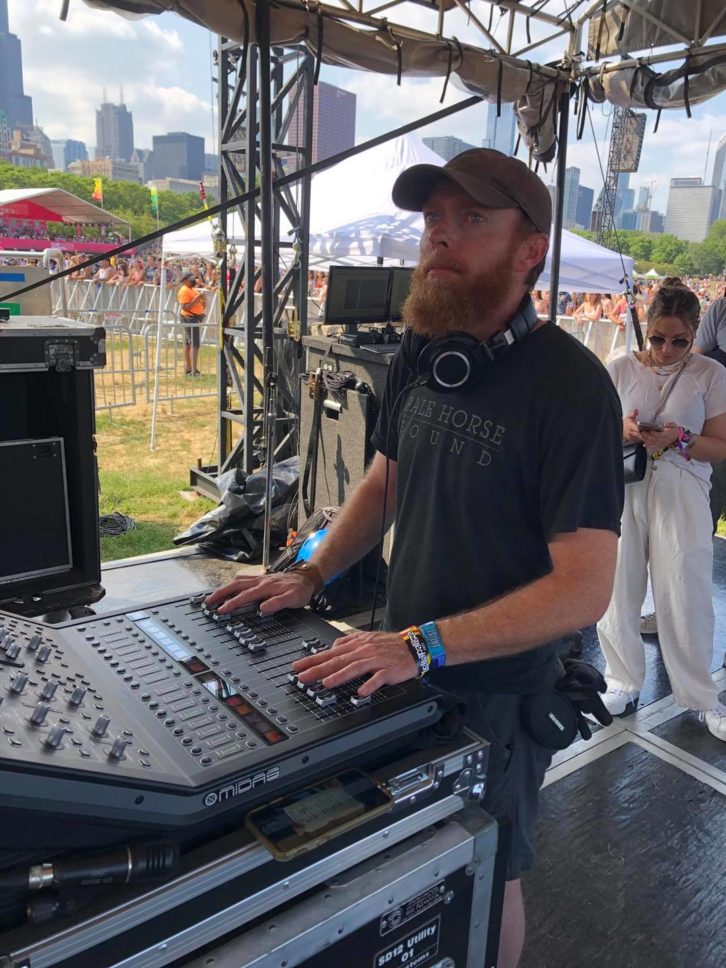 Greg Downs, mixing Backseat Lovers, brought true rock and roll to Grant Park from a compact Midas board.