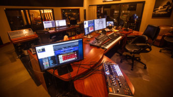 The control room at Elfman’s personal studio, with the main mix position in front of Elfman’s control center atop the producer’s desk.