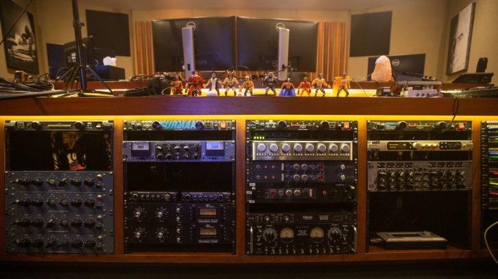 The outboard credenza in Elfman's studio.