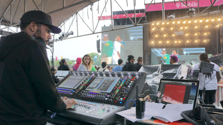 Roddy Ricch’s FOH engineer at the DiGiCo SD12 console on the T-Mobile stage. PHOTO: Matt Larsen