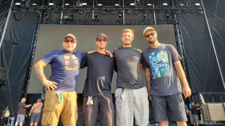The LD Systems crew on the Bud Light Seltzer stage included, from left, Rafael Rosales, Jozef Rodriguez, Bryan Woodall and Kendall Hayward. PHOTO: Thomas Ruffner