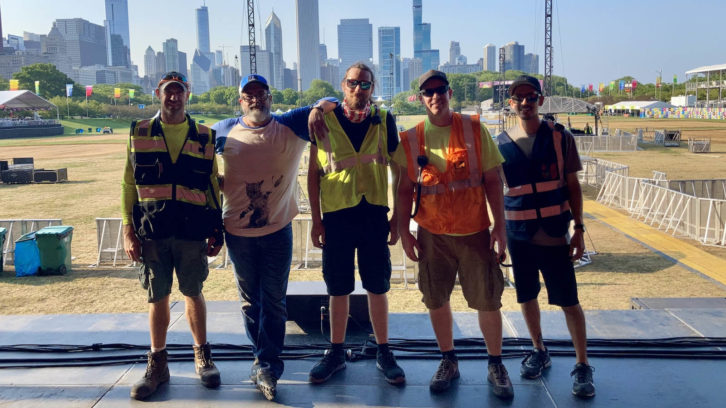 The LD Systems T-Mobile stage crew, from left: Jimmy Steinke, Tony Luna, Trevor Schumann, Thomas Ruffner and Josh Rodriguez. PHOTO: Thomas Ruffner
