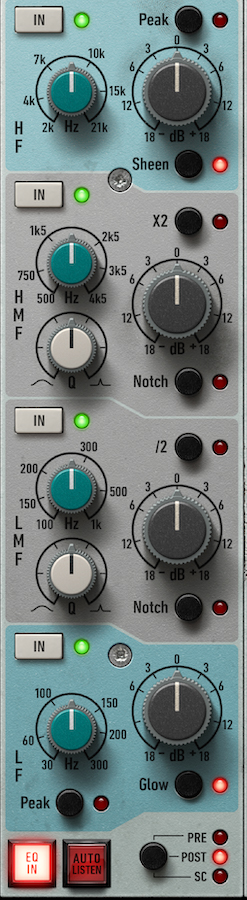 The EQ section offers Notch Filters in the midrange bands.