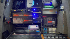 One of Ross Production Services’ six-camera OB Sprinter vans is outfitted with a 96-channel Calrec Brio audio console