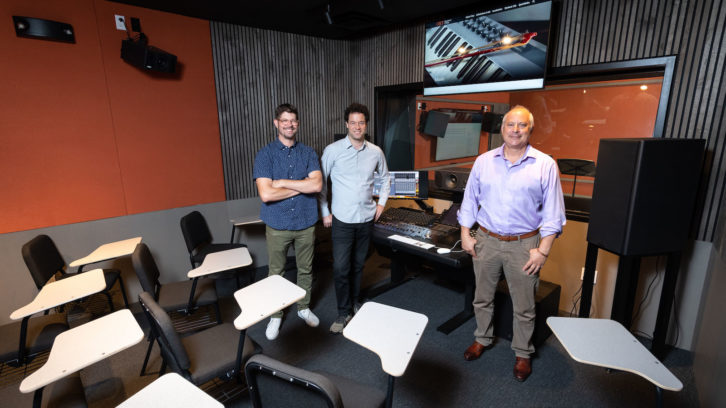 From left: Adam Schoenberg, Max Foreman and Amos Himmelstein in the PMC 5.1-based control room.