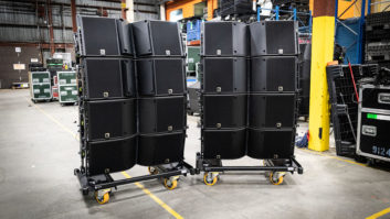 A few of Solotech’s new L-Acoustics K3 enclosures pictured in the company’s Montreal shop