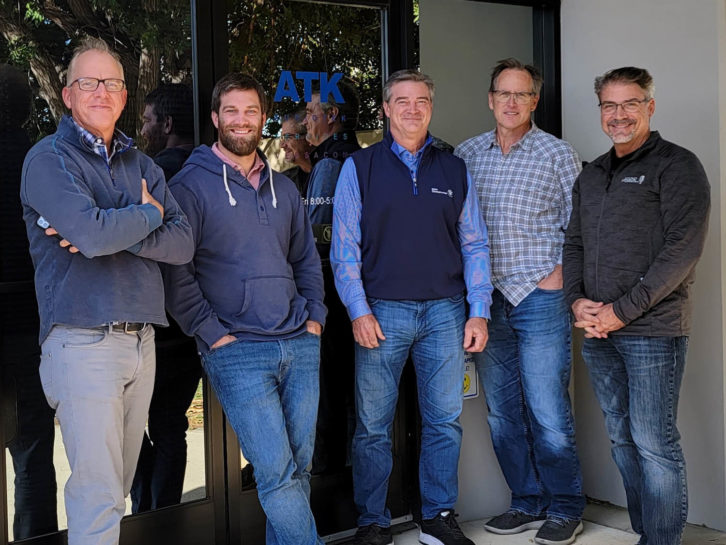 Closing the deal are (from left): Michael MacDonald (ATK Audiotek, President), Shaun Clair (Clair Global, Business Development), Troy Clair (Clair Global, CEO), Mikael Stewart (ATK Audiotek, Partner), and Scott Harmala (ATK Audiotek, Senior Partner).