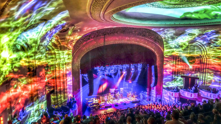 A d&b audiotechnik V Series PA adorns the stage as Phil Lesh and Friends perform inside the Capitol Theatre. Photo: Scott Harris