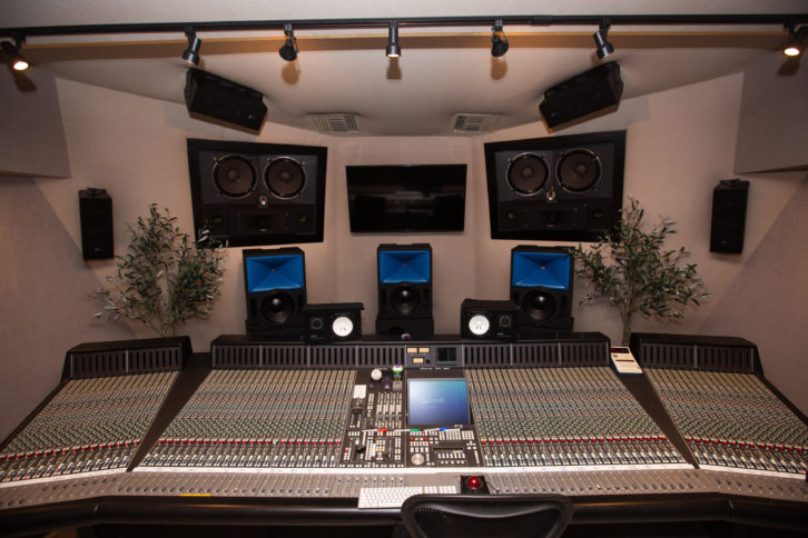 Manny Marroquin’s Dolby Atmos mix room, Studio 3 at Larrabee Studios, based around an SSL console and a Meyer Sound 7.1.4 monitoring setup, with Bluehorn speakers LCR.