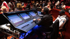 Kimmel Center Senior Audio Engineer Kenny Nash (left) and Assistant Audio Engineer Walter Brown (right) seated at Verizon Hall's new DiGiCo Quantum338 console