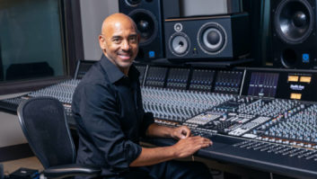 Producer, songwriter and studio owner Harvey Mason, Jr., seated at the new SSL Duality Fuse console in the Evergreen Studios 5.1 control room, which is attached to a large scoring stage that can hold up to 60 musicians. Photo: Chris Schmitt.