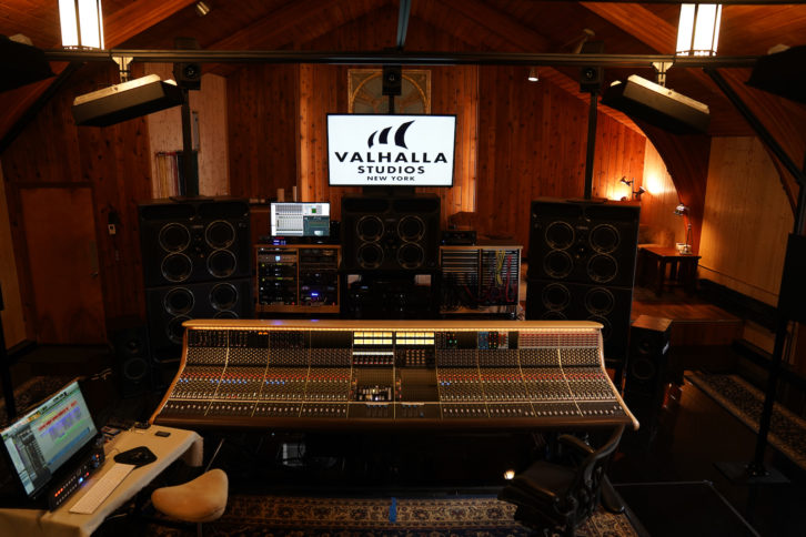 The 64-channel Fix Audio Designs Immersive Console in Ronald Prent and Darcy Proper’s Valhalla Studios, Auburn, N.Y. Each side is made up of four eight-module buckets, with a two-bucket center section for both stereo and immersive mixing and monitoring.