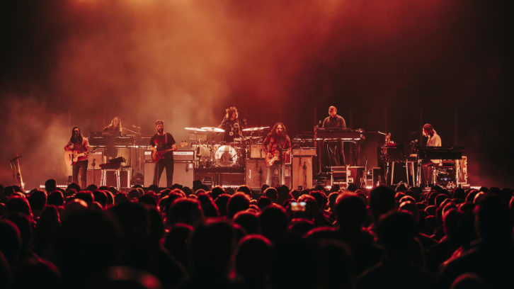 A panoply of microphones, ranging from Josephson condensers to sE ribbons, are used to capture The War On Drugs onstage. PHOTO: Brandon Todd / MSG Photos
