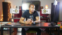 Chingy in his home studio with his new KRK Rokit 8 G4 White Noise studio monitors.