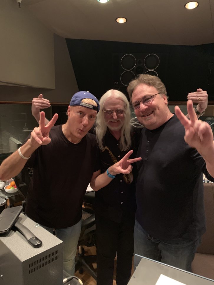 In Capitol Studio B, from left: Gregg Bissonette, Edgar Winter and producer/engineer Ross Hogarth. PHOTO: Courtesy of Ross Hogarth