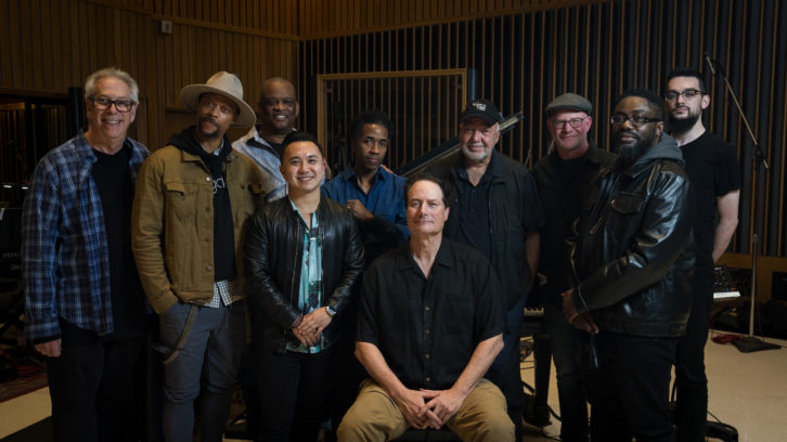 Prior to the session at Capitol Studios in Los Angeles, the bulk of Blues & Hues: New York was performed at the legendary Power Station, New York City, now part of Berklee College of Music. The studio team included, standing from left: Jeremy Pelt, trumpet; Wayne Escoffery, saxophone; Michael Clark, score supervisor; Christian McBride, bass; Carl Allen, drums. Seated, from left: Clark Germain, engineer; Clifford Lamb, piano; Jeffrey Weber, producer. Photography: Andrew Matusik