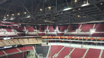 Louisville’s main sports arena, the KFC Yum! Center, recently updated its house system. Photo: Doug Woosely.