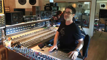 Engineer Ryan Hewitt at the Neve BCM sidecar console during tracking. Photo: Ryan Hewitt.