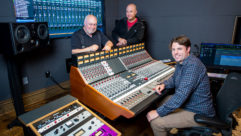 Russ Berger, Mark Hornsby and Matt Boggs in Boggs’ new control room at Rambling Rose, this month’s cover studio. PHOTO: Erick Anderson.