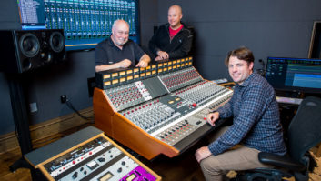 Russ Berger, Mark Hornsby and Matt Boggs in Boggs’ new control room at Rambling Rose, this month’s cover studio. PHOTO: Erick Anderson.