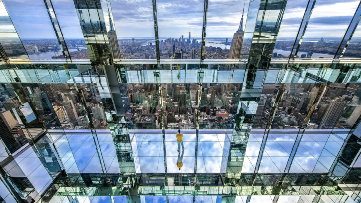 Air, an immersive art experience at the top of One Vanderbilt in New York City, uses mirrors and sound design to evoke endless expanses.