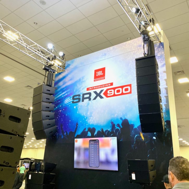 JBL Professional's imposing SRX900 powered line array was on full display at NAMM 2022.