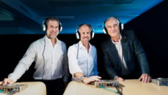 (l-r) Ralf Oehl, CEO of Georg Neumann, Andreas Sennheiser, co-CEO of the Sennheiser Group, and Claude Cellier, founder and CEO of Merging Technologies.