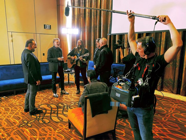 Field production mixer Eric Vucelich, capturing Kenny Loggins and his band for CBS Sunday Morning.