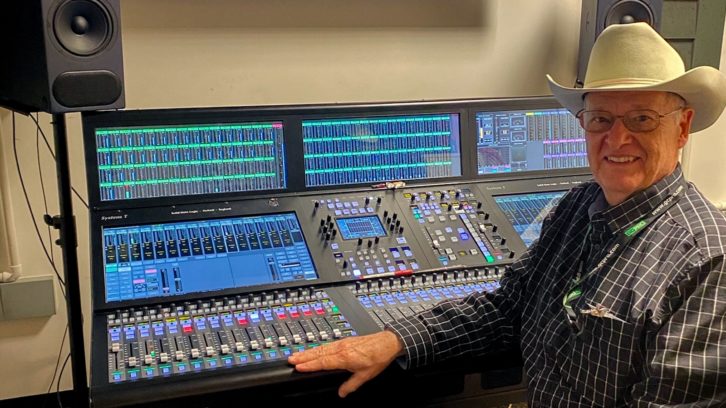 Malcolm Harper with the  Solid State Logic System T console used at the  Houston Livestock Show and Rodeo.